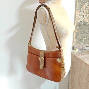 Vintage Brahmin Isabelle Croc Embossed Brown Brass Leather Shoulder Bag Luxury